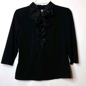 Debbie Shuchat 1/2 zip long sleeve ruffle blouse S